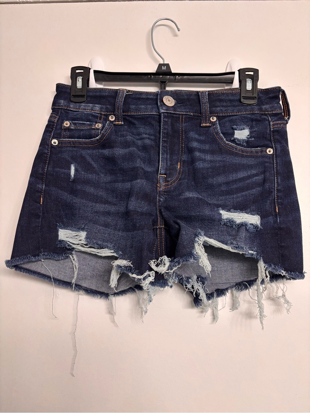 American Eagle Outfitters Dark Blue Distressed Cutoff Jean Shorts